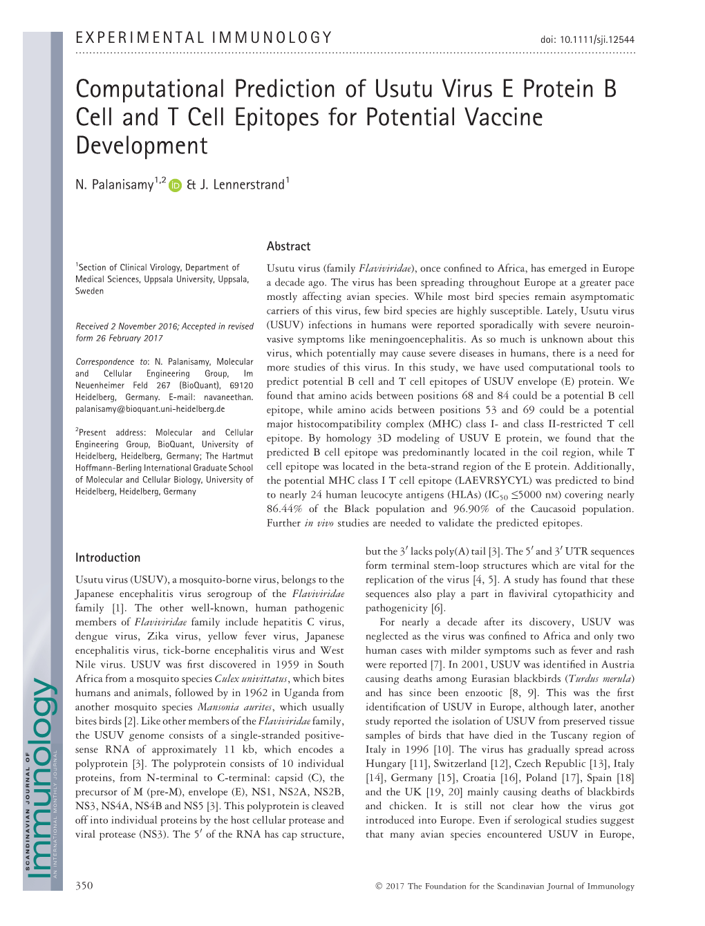 Computational Prediction of Usutu Virus E Protein B Cell and T Cell Epitopes for Potential Vaccine Development