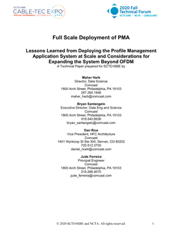 Full Scale Deployment of PMA