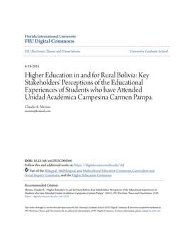 Higher Education in and for Rural Bolivia