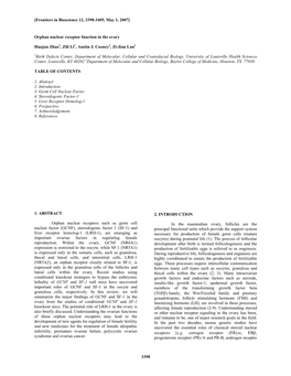 3398 Orphan Nuclear Receptor Function in the Ovary Huajun Zhao1, Zili