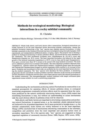 Methods for Ecological Monitoring: Biological Interactions in a Rocky Subtidal Community H