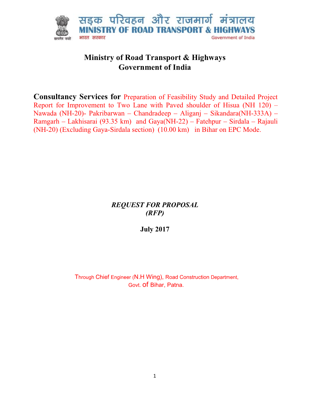 Ministry of Road Transport & Highways Government of India