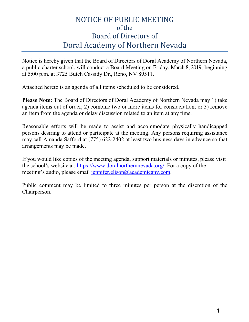 DORAL ACADEMY of NORTHERN NEVADA Supporting Document