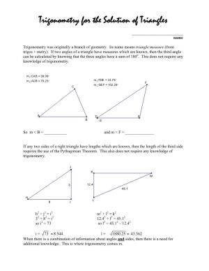 Trigonometry for the Solution of Triangles