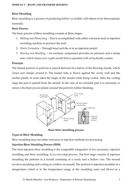 Module V – Blow and Transfer Molding