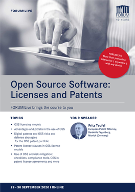 Open Source Software: Licenses and Patents