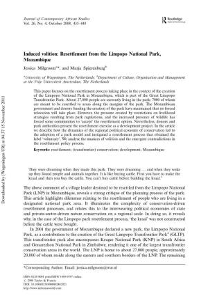Resettlement from the Limpopo National Park, Mozambique Jessica Milgrooma*, and Marja Spierenburgb