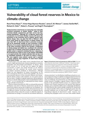 Vulnerability of Cloud Forest Reserves in Mexico to Climate Change
