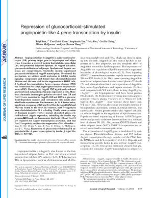 Repression of Glucocorticoid-Stimulated Angiopoietin-Like 4 Gene Transcription by Insulin