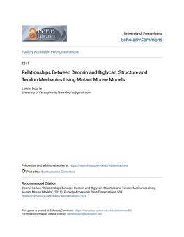 Relationships Between Decorin and Biglycan, Structure and Tendon Mechanics Using Mutant Mouse Models