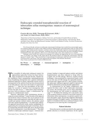 Endoscopic Extended Transsphenoidal Resection of Tuberculum Sellae Meningiomas: Nuances of Neurosurgical Technique