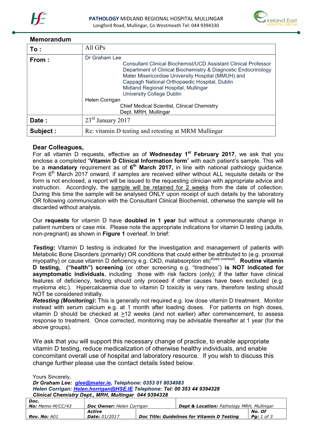 Memo for Vitamin D Analysis