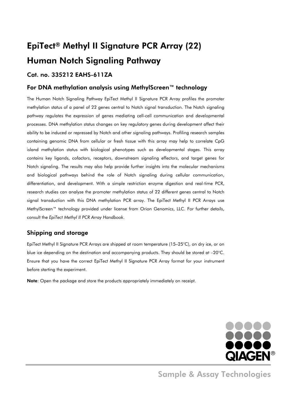 Epitect® Methyl II Signature PCR Array (22) Human Notch Signaling Pathway