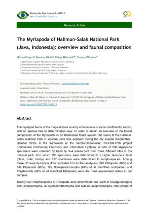 The Myriapoda of Halimun-Salak National Park (Java, Indonesia): Overview and Faunal Composition