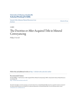 The Doctrine Or After-Acquired Title in Mineral Conveyancing