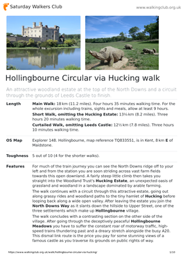 Hollingbourne Circular Via Hucking Walk
