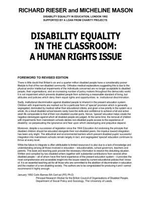 Disability Equality in the Classroom: a Human Rights Issue