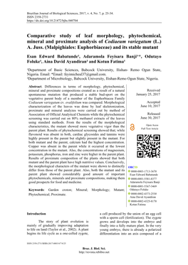 Comparative Study of Leaf Morphology, Phytochemical, Mineral and Proximate Analysis of Codiaeum Variegatum (L.) A