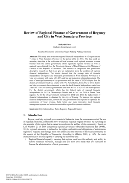 Review of Regional Finance of Government of Regency and City in West Sumatera Province