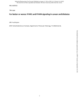 FFAR1 and FFAR4 Signaling in Cancer and Diabetes