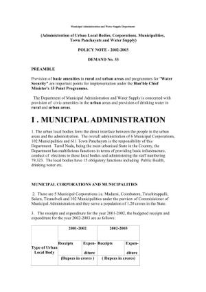 I . Municipal Administration