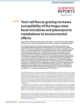 Toxic Tall Fescue Grazing Increases Susceptibility of the Angus Steer Fecal Microbiota and Plasma/Urine Metabolome to Environmental Efects Ryan S