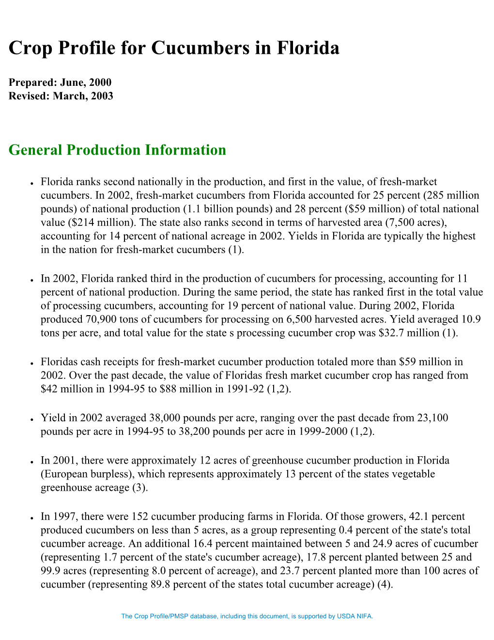 Crop Profile for Cucumbers in Florida