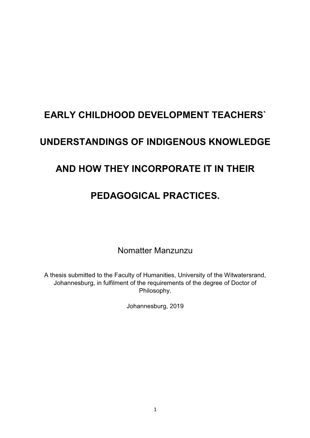 Early Childhood Development Teachers`