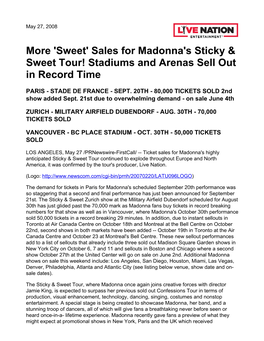 Sales for Madonna's Sticky & Sweet Tour!