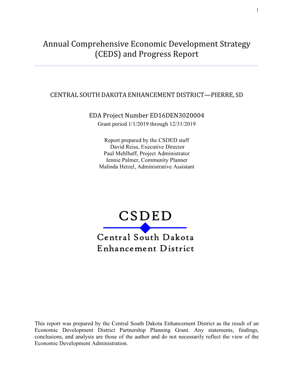 Annual Comprehensive Economic Development Strategy (CEDS) and Progress Report