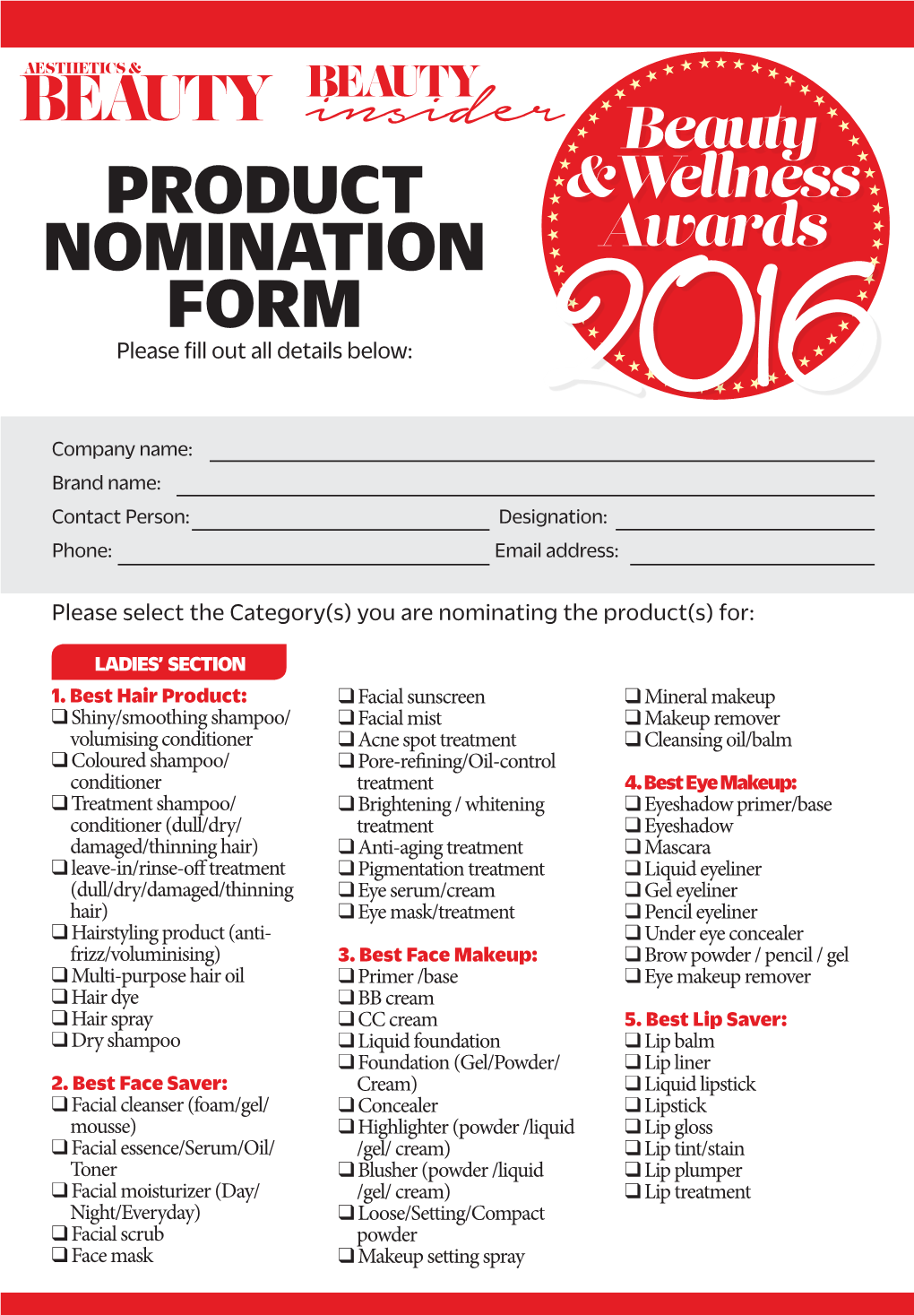 Product Nomination Form