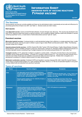 TYPHOID VACCINE 20, Avenue Appia, CH-1211 Geneva 27 Switzerland S & Health Product April 2014