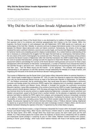 Why Did the Soviet Union Invade Afghanistan in 1979? Written by Uday Rai Mehra