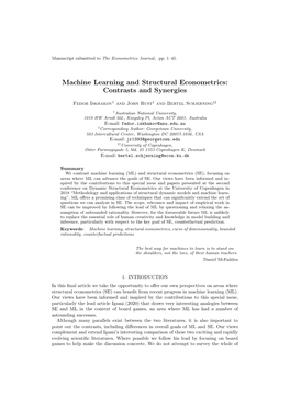 Machine Learning and Structural Econometrics: Contrasts and Synergies