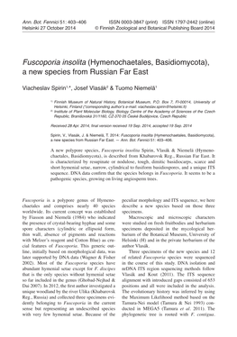 Fuscoporia Insolita (Hymenochaetales, Basidiomycota), a New Species from Russian Far East