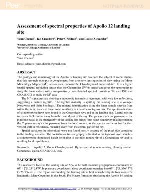 Assessment of Spectral Properties of Apollo 12 Landing Site Yann Chemin1, Ian Crawford2, Peter Grindrod2, and Louise Alexander2