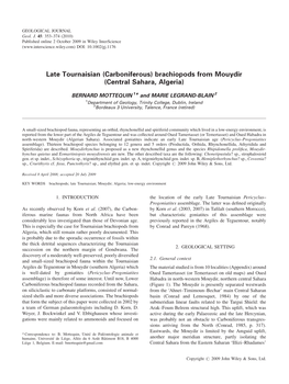Late Tournaisian (Carboniferous) Brachiopods from Mouydir (Central Sahara, Algeria)