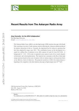 Recent Results from the Askaryan Radio Array