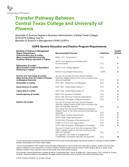 Transfer Pathway Between Central Texas College and University of Phoenix