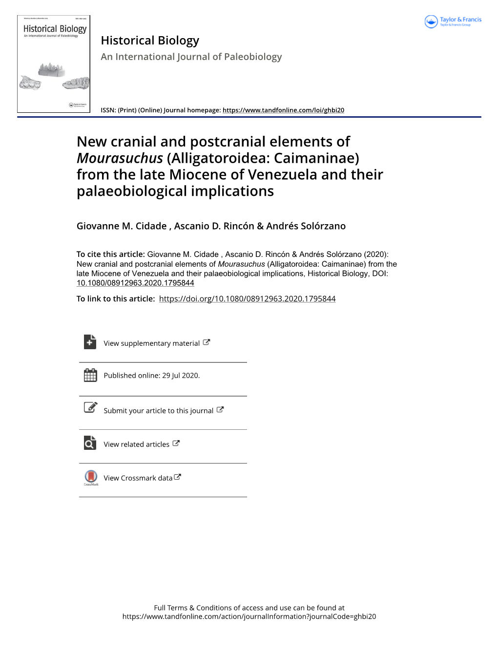 Alligatoroidea: Caimaninae) from the Late Miocene of Venezuela and Their Palaeobiological Implications