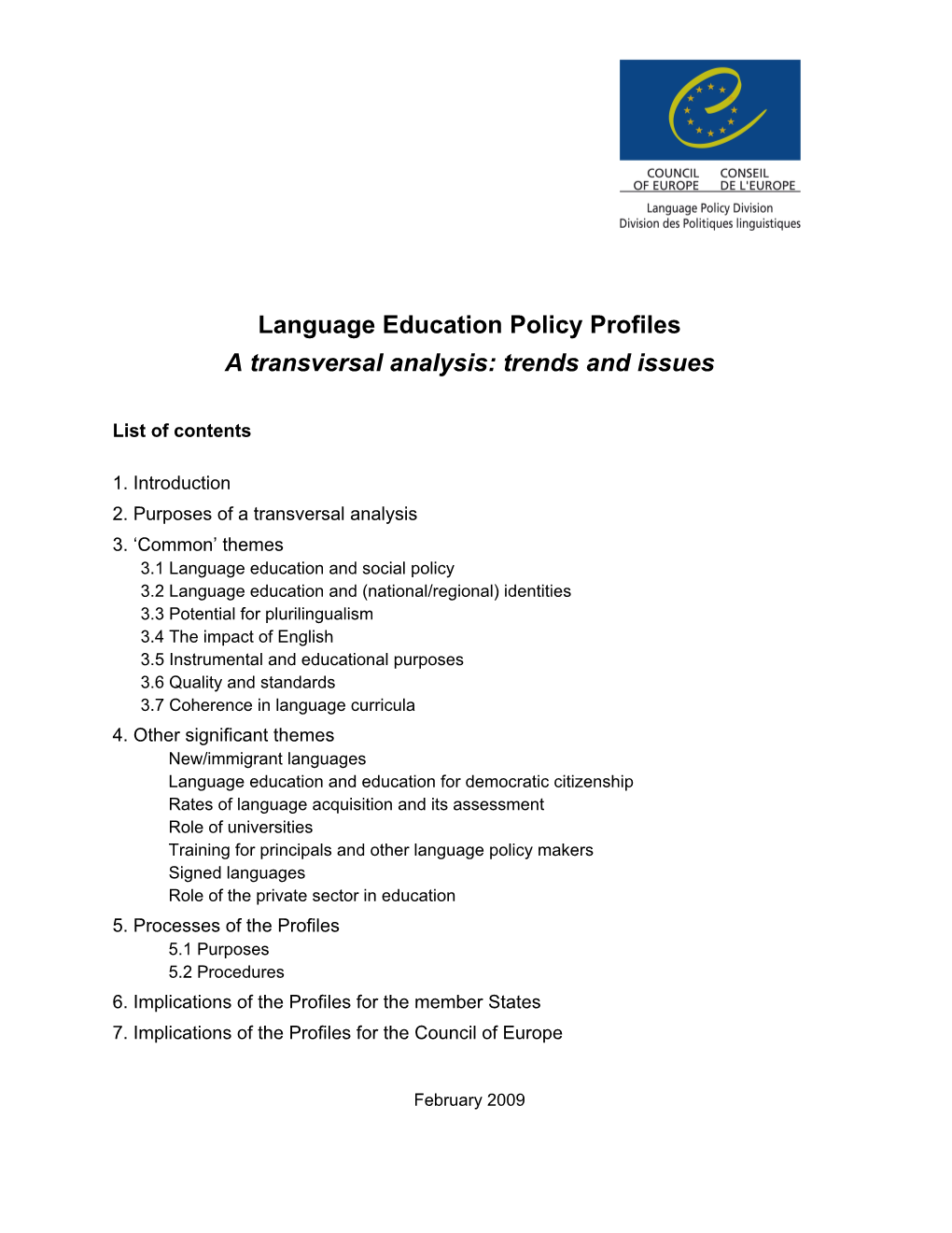 Transversal Analysis of Language Education Policy Profiles