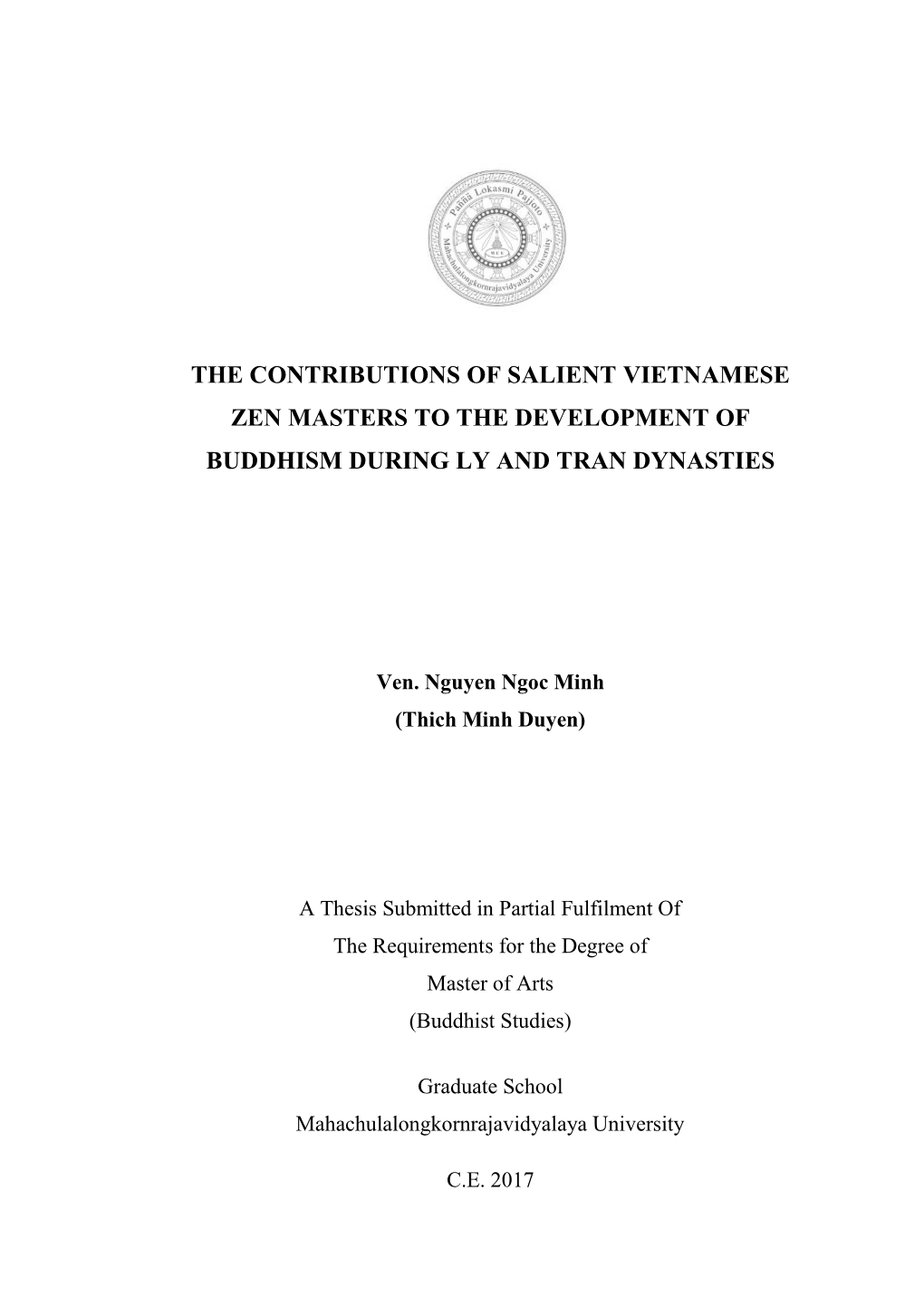 The Contributions of Salient Vietnamese Zen Masters to the Development of Buddhism During Ly and Tran Dynasties