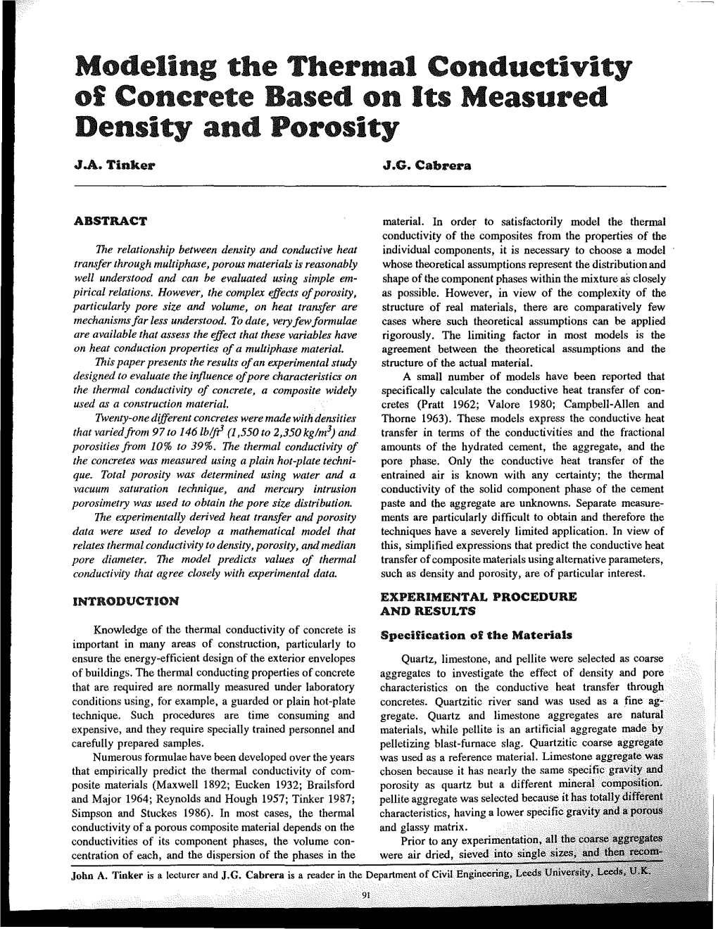 Modeling the Thermal Conductivity of Concrete Based on Its Measured Density and Porosity