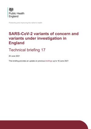 SARS-Cov-2 Variants of Concern and Variants Under Investigation in England