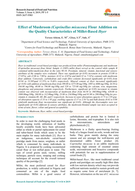 Flour Addition on the Quality Characteristics of Millet-Based Ibyer