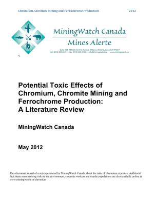 Potential Toxic Effects of Chromium, Chromite Mining and Ferrochrome Production: a Literature Review