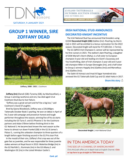 Group 1 Winner, Sire Zoffany Dead Cont