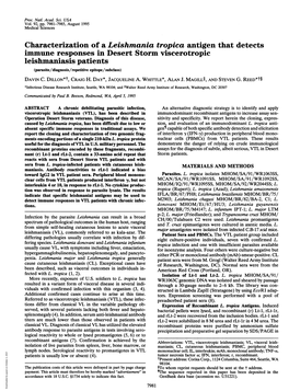 Characterization of a Leishmania Tropica Antigen That Detects Immune Responses in Desert Storm Viscerotropic Leishmaniasis Patients