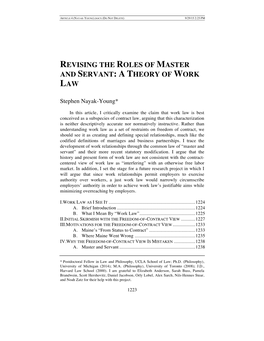 Revising the Roles of Master and Servant: a Theory of Work Law