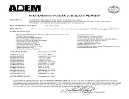 Hazardous Waste Facility Permit: U.S. Department of the Army, Anniston